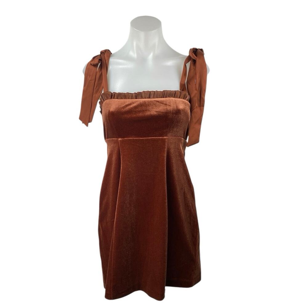 Danielle Bernstein Cooper Brown Velvet Velour Sleeveless Babydoll Mini Dress XS